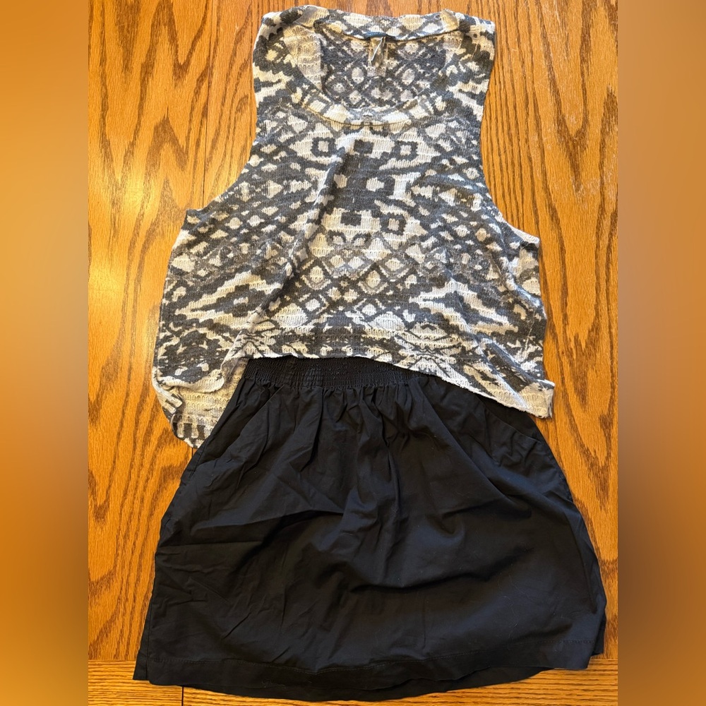 Dynamite Black Skirt w/ Pockets and Siren Gray & White Lightweight Sweater Vest